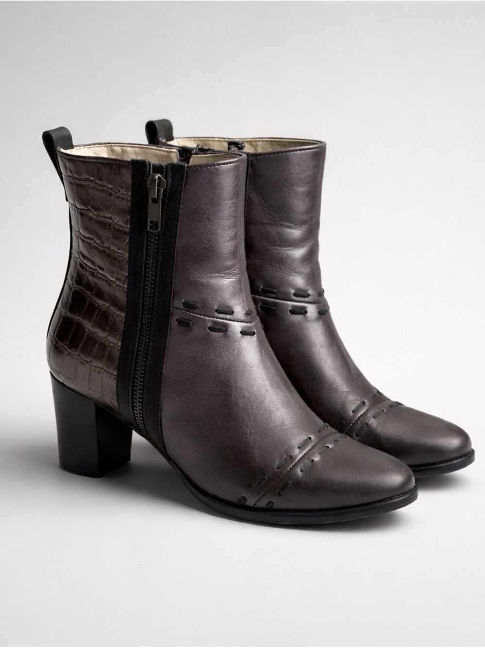 Women's Ankle Boots in Dark Brown - Stylish Leather Zip Booties